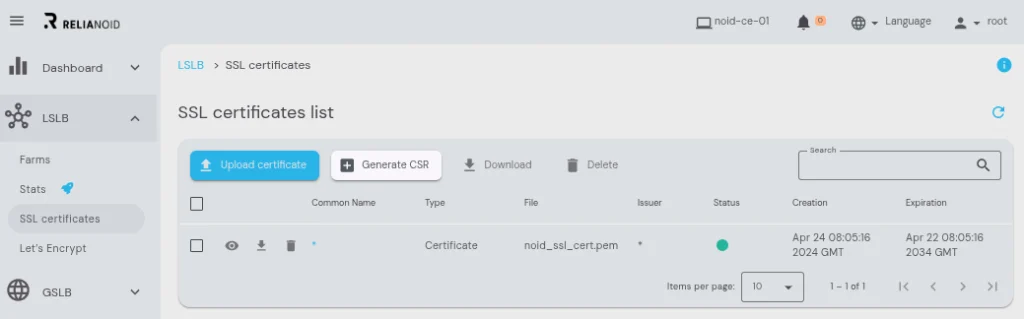 relianoid adc load balancer v9 lslb ssl certificates