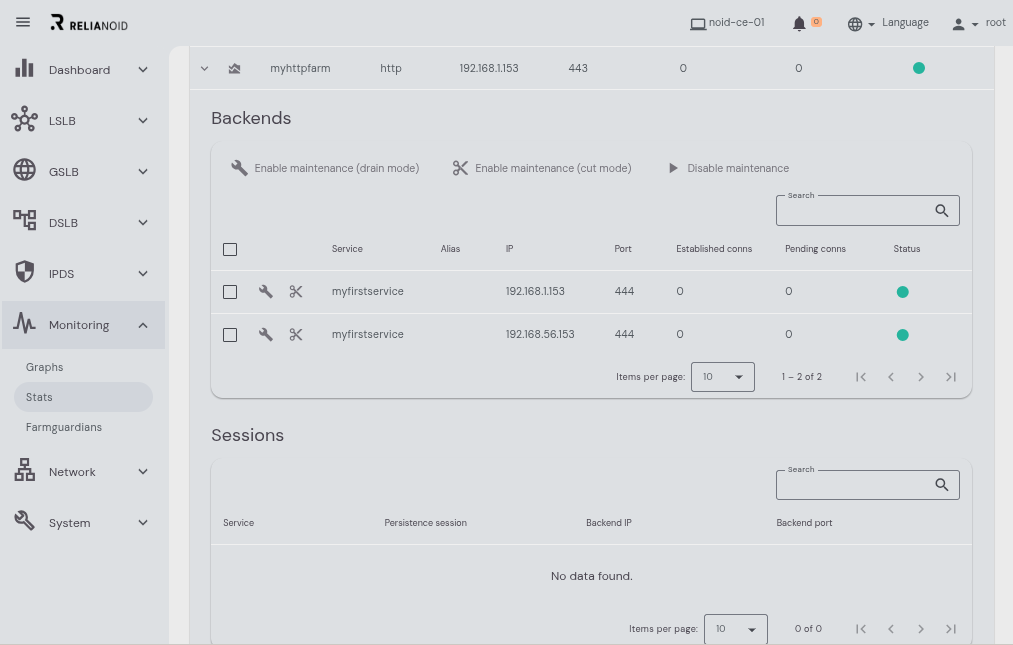 relianoid adc load balancer v9 monitoring farm stats backends