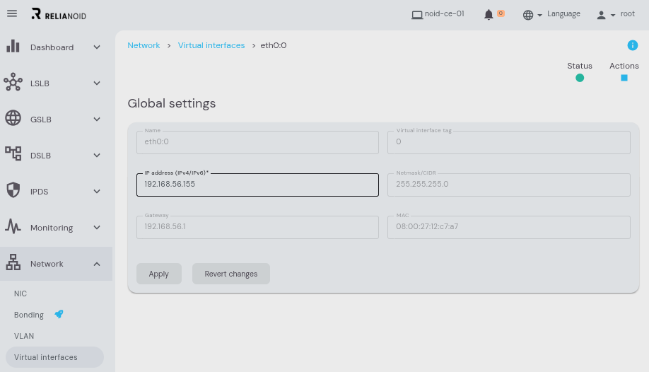 relianoid adc load balancer v9 network virtual interfaces update